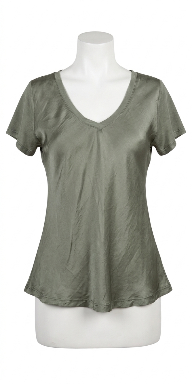 NEW GIGI MODA nola satin scoop neck tee in olive